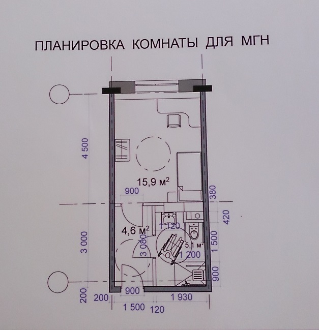 План комнаты в общежитии